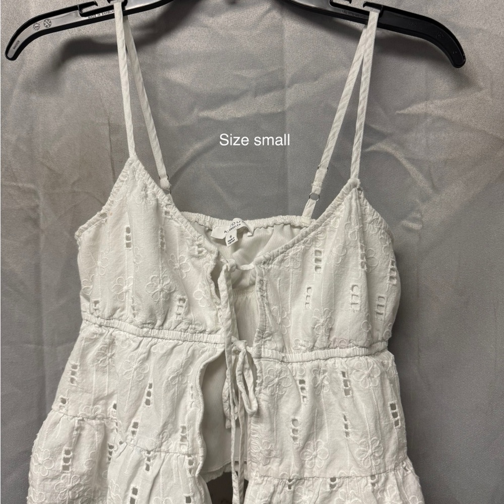 White Eyelet Tie-Front Tiered Sundress
